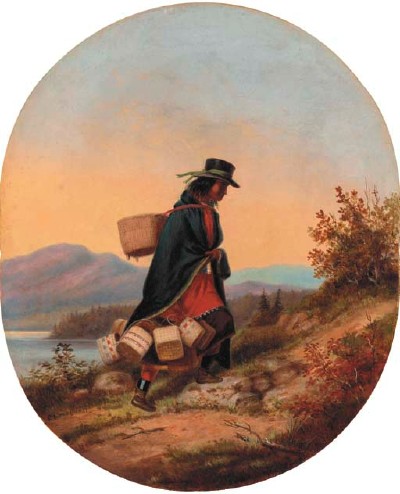 Indian Basket Seller in Autumn Landscape